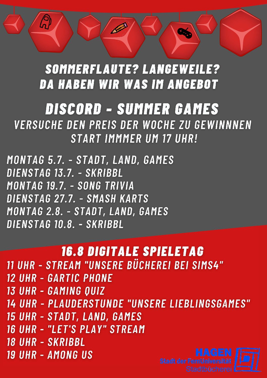 Digitale Spieletag der Stadtbücherei auf Discord